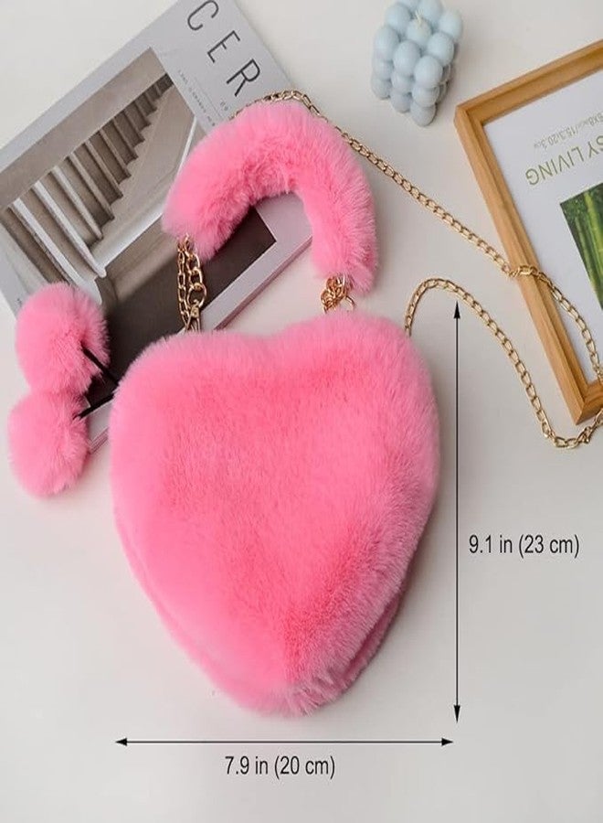 black sparrow Heart Shape Sling Bag,Girl Women Fur Purse with Shoulder Chain,Soft Hand Bag, Stylish Bags for Girls - Image 4